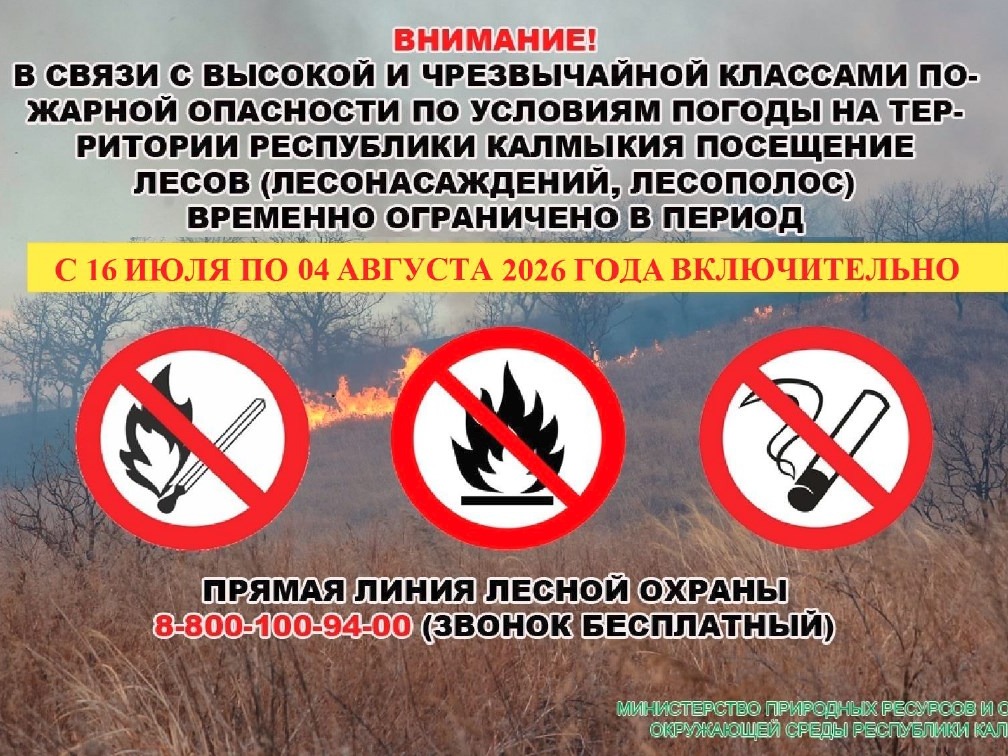 О введении ограничения пребывания граждан в лесах и въезда в них транспортных средств на землях лесного фонда Республики Калмыкия.
